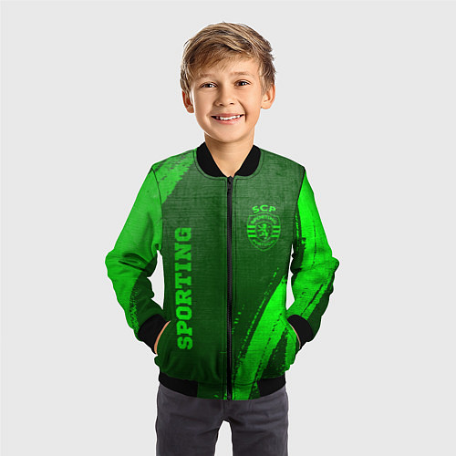 Детский бомбер Sporting - green gradient вертикально / 3D-Черный – фото 3