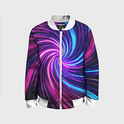 Бомбер детский Неоновый вихрь из светящихся линий, цвет: 3D-белый