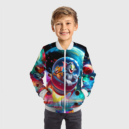 Детский бомбер Том и Джерри летят в ракете - нейроарт / 3D-Белый – фото 3