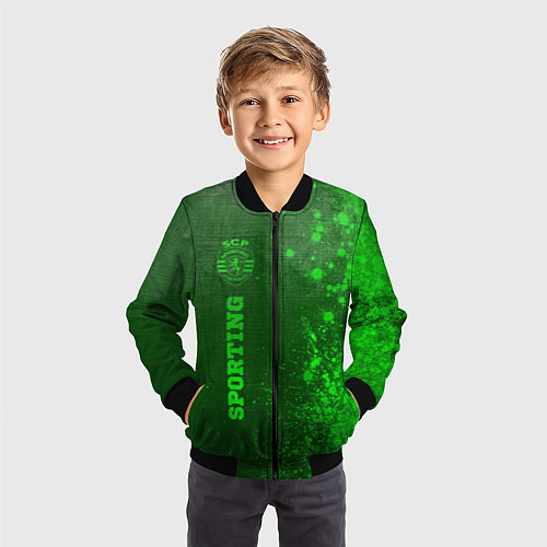 Детский бомбер Sporting - green gradient по-вертикали / 3D-Черный – фото 3