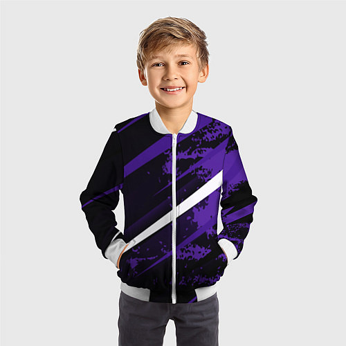 Детский бомбер Color black purple line / 3D-Белый – фото 3