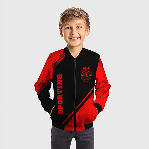 Детский бомбер Sporting - red gradient вертикально / 3D-Черный – фото 3