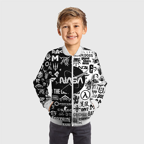 Детский бомбер Nasa логотипы игр / 3D-Белый – фото 3