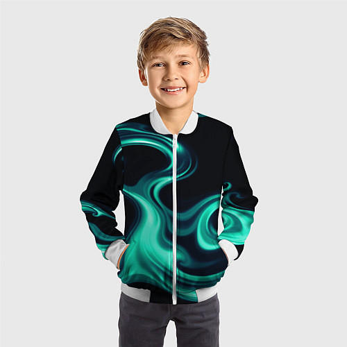Детский бомбер Color turquoise black / 3D-Белый – фото 3