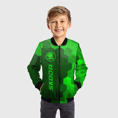 Детский бомбер Skoda - green gradient по-вертикали / 3D-Черный – фото 3