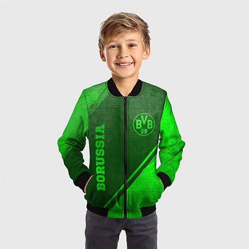 Детский бомбер Borussia - green gradient вертикально / 3D-Черный – фото 3