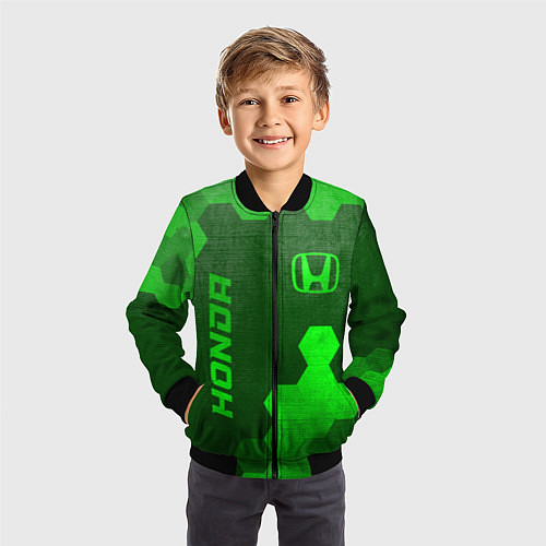 Детский бомбер Honda - green gradient вертикально / 3D-Черный – фото 3