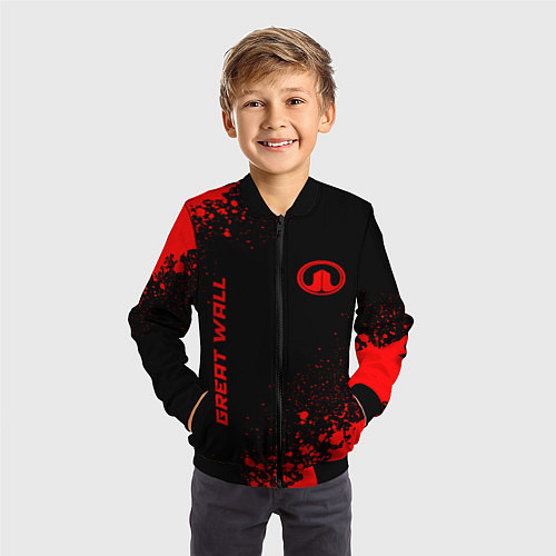 Детский бомбер Great Wall - red gradient вертикально / 3D-Черный – фото 3