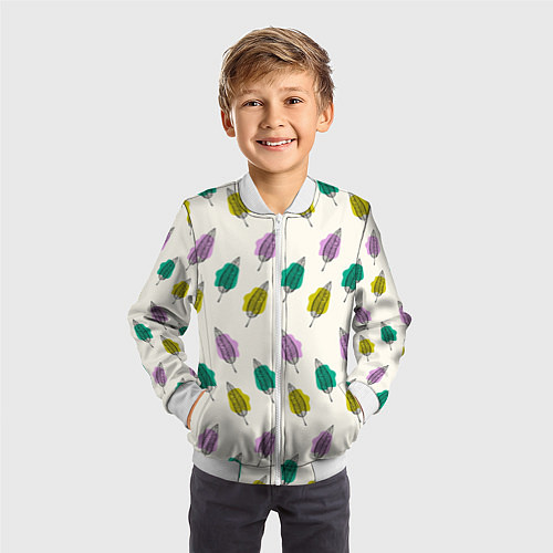 Детский бомбер Листья на пятнах / 3D-Белый – фото 3