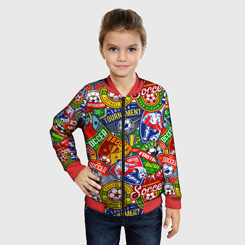 Детский бомбер Футбольные лиги паттерн / 3D-Красный – фото 4