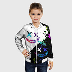 Бомбер детский Неоновые брызги - жуткие улыбки, цвет: 3D-белый — фото 2