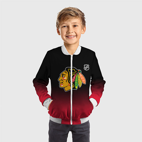 Детский бомбер Чикаго Блэкхокс - градиент / 3D-Белый – фото 3