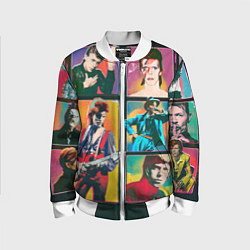 Бомбер детский David Bowie vintage collage, цвет: 3D-белый