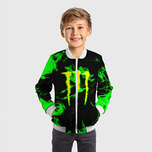 Детский бомбер Monster energy кислотное лого огонь / 3D-Белый – фото 3