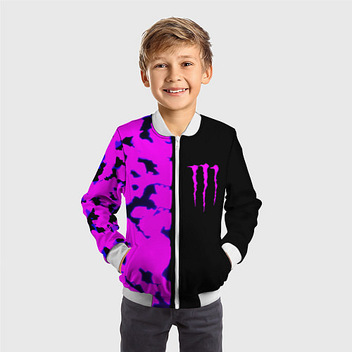 Детский бомбер Monster energy neon camo / 3D-Белый – фото 3