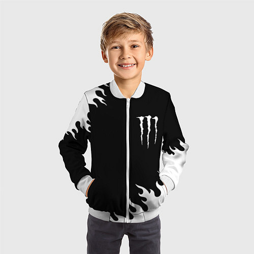 Детский бомбер Monster energy белый огонь / 3D-Белый – фото 3