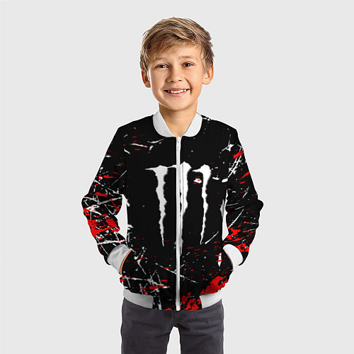 Детский бомбер Monster energy штрихи / 3D-Белый – фото 3