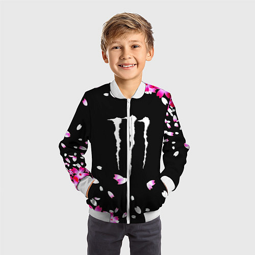 Детский бомбер Monster energy sakura / 3D-Белый – фото 3