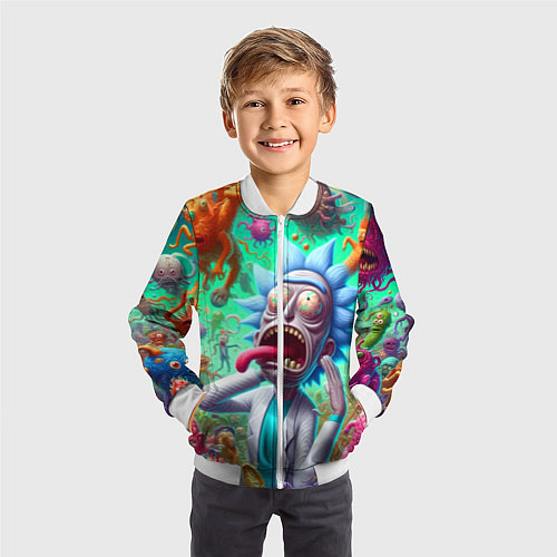 Детский бомбер Crazy Rick Sanchez among the monsters ai art fanta / 3D-Белый – фото 3