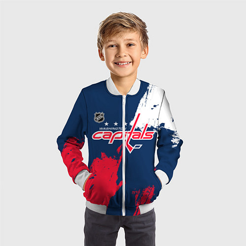 Детский бомбер Вашингтон Кэпиталз - брызги красок / 3D-Белый – фото 3