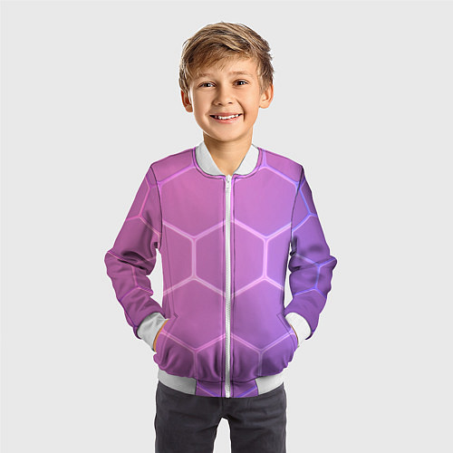 Детский бомбер Розовые неоновые соты / 3D-Белый – фото 3