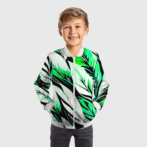 Детский бомбер Крупные листья абстракция / 3D-Белый – фото 3