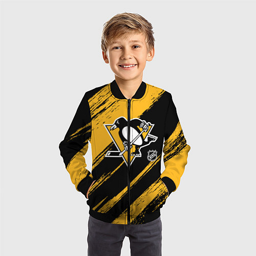 Детский бомбер Питтсбург Пингвинз - брызги краски / 3D-Черный – фото 3