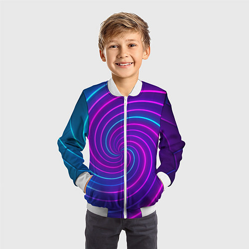 Детский бомбер Сине-фиолетовая спираль / 3D-Белый – фото 3