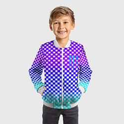 Бомбер детский Monster шахматная клетка градиент, цвет: 3D-белый — фото 2