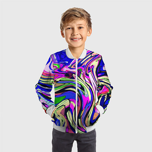 Детский бомбер Абстракция пластика синий / 3D-Белый – фото 3