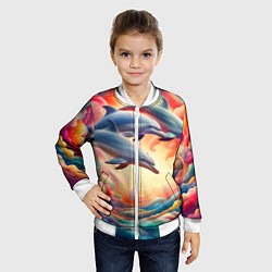 Бомбер детский Три небесных дельфина - нейроарт фантазия, цвет: 3D-белый — фото 2