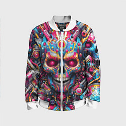 Бомбер детский Art cyber skull - ai art fantasy, цвет: 3D-белый