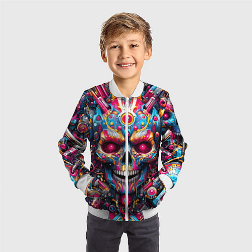 Детский бомбер Art cyber skull - ai art fantasy / 3D-Белый – фото 3