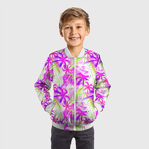 Детский бомбер Palm tree pink / 3D-Белый – фото 3