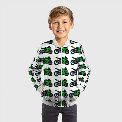 Детский бомбер Motorbike green / 3D-Белый – фото 3