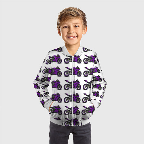 Детский бомбер Motorcycle purple / 3D-Белый – фото 3