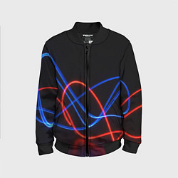 Бомбер детский Красно синие неоновые линии на черном фоне, цвет: 3D-черный