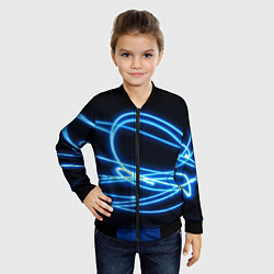 Бомбер детский Неоновые голубые волны на черном фоне, цвет: 3D-черный — фото 2