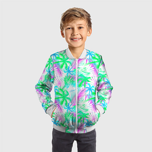 Детский бомбер Palm green light blue / 3D-Белый – фото 3