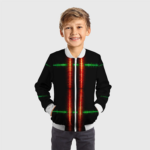 Детский бомбер Color black green red lines / 3D-Белый – фото 3