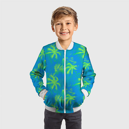 Детский бомбер Palm light green light blue / 3D-Белый – фото 3