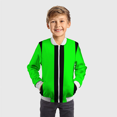 Детский бомбер Color green black line / 3D-Белый – фото 3