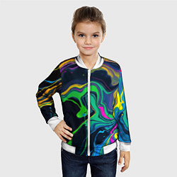 Бомбер детский Разводы и переливы разноцветной краски, цвет: 3D-белый — фото 2