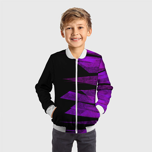 Детский бомбер Color purple black stripes / 3D-Белый – фото 3