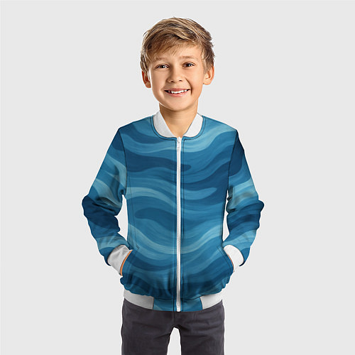 Детский бомбер Камуфляжные синие волны / 3D-Белый – фото 3