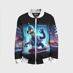 Детский бомбер Bender is a skateboarder in neon street - ai art