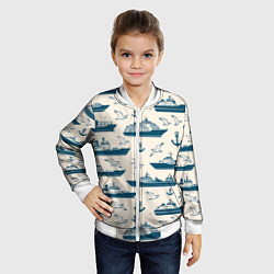 Бомбер детский Морской паттерн из чаек, якорей и кораблей, цвет: 3D-белый — фото 2
