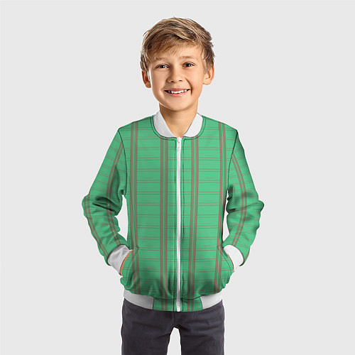 Детский бомбер Color green cage brown stripes / 3D-Белый – фото 3