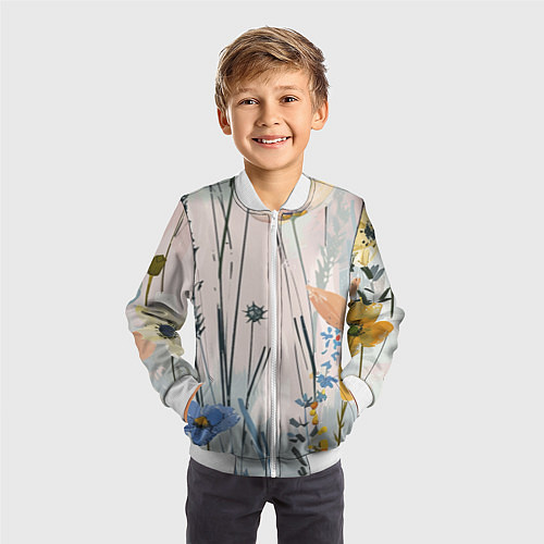 Детский бомбер Цветы полевые / 3D-Белый – фото 3