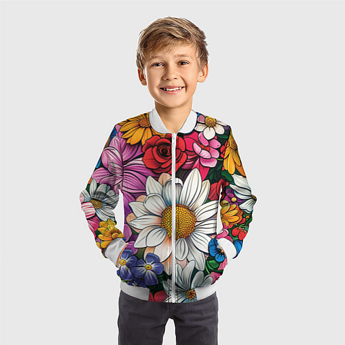 Детский бомбер Крупные цветы / 3D-Белый – фото 3